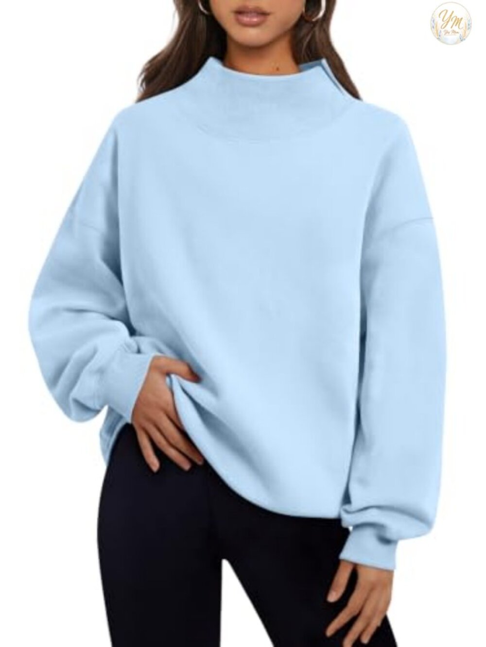 Mock Neck Oversized Sweatshirt Fleece Lined Pullover Fall Outfit